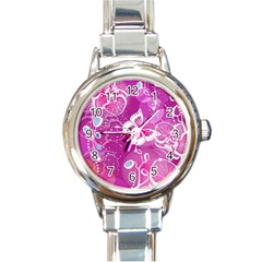 Flower Butterfly Pink Round Italian Charm Watch by Mariart