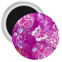 Flower Butterfly Pink 3  Magnets by Mariart