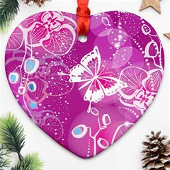 Flower Butterfly Pink Ornament (heart)