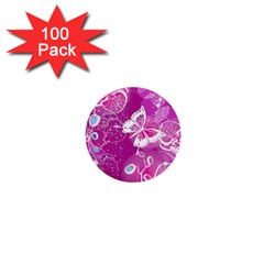 Flower Butterfly Pink 1  Mini Buttons (100 Pack)  by Mariart