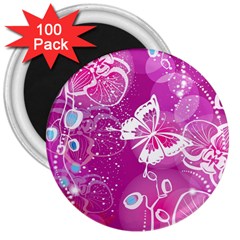 Flower Butterfly Pink 3  Magnets (100 Pack) by Mariart