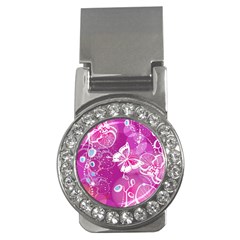 Flower Butterfly Pink Money Clips (cz)  by Mariart