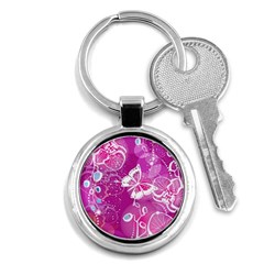 Flower Butterfly Pink Key Chains (round)  by Mariart