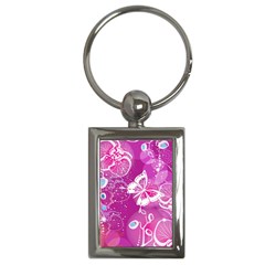 Flower Butterfly Pink Key Chains (rectangle)  by Mariart