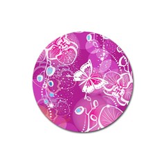 Flower Butterfly Pink Magnet 3  (round) by Mariart