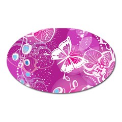 Flower Butterfly Pink Oval Magnet by Mariart