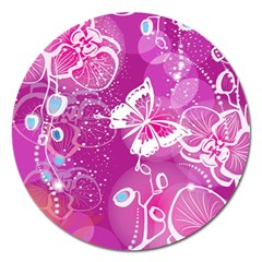 Flower Butterfly Pink Magnet 5  (round) by Mariart