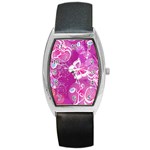 Flower Butterfly Pink Barrel Style Metal Watch Front