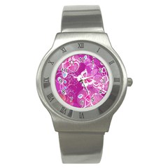 Flower Butterfly Pink Stainless Steel Watch by Mariart