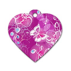 Flower Butterfly Pink Dog Tag Heart (two Sides) by Mariart