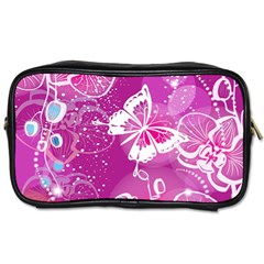 Flower Butterfly Pink Toiletries Bags by Mariart