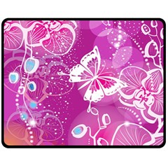 Flower Butterfly Pink Fleece Blanket (medium)  by Mariart