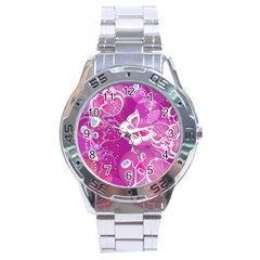 Flower Butterfly Pink Stainless Steel Analogue Watch by Mariart