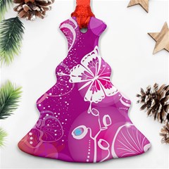 Flower Butterfly Pink Christmas Tree Ornament (two Sides) by Mariart