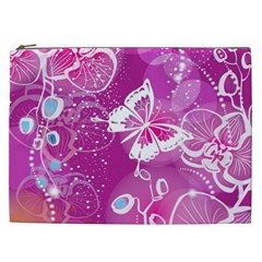 Flower Butterfly Pink Cosmetic Bag (xxl)  by Mariart