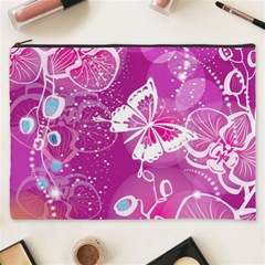 Flower Butterfly Pink Cosmetic Bag (xxxl)  by Mariart