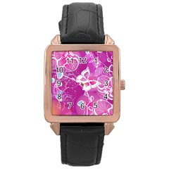 Flower Butterfly Pink Rose Gold Leather Watch  by Mariart