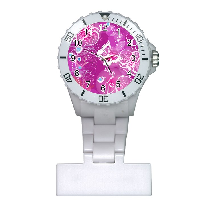 Flower Butterfly Pink Plastic Nurses Watch