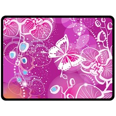 Flower Butterfly Pink Double Sided Fleece Blanket (large)  by Mariart