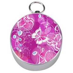 Flower Butterfly Pink Silver Compasses by Mariart