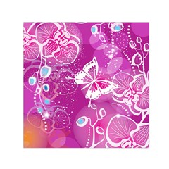 Flower Butterfly Pink Small Satin Scarf (square) by Mariart