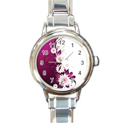 Flower Purple Sunflower Star Butterfly Round Italian Charm Watch