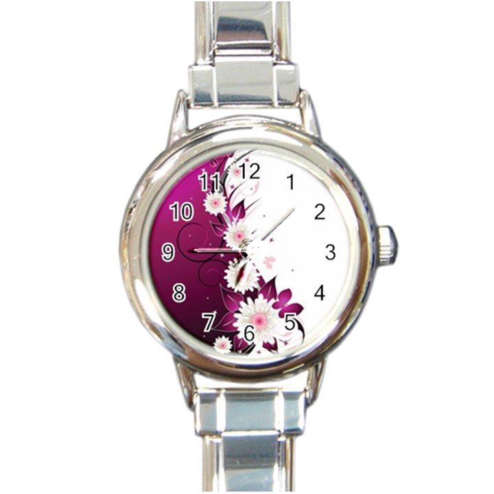 Flower Purple Sunflower Star Butterfly Round Italian Charm Watch