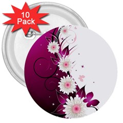 Flower Purple Sunflower Star Butterfly 3  Buttons (10 Pack)  by Mariart