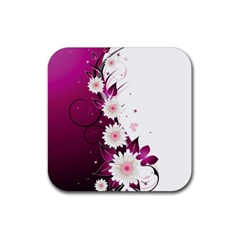 Flower Purple Sunflower Star Butterfly Rubber Coaster (square)  by Mariart