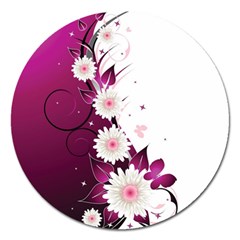 Flower Purple Sunflower Star Butterfly Magnet 5  (round) by Mariart