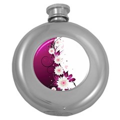 Flower Purple Sunflower Star Butterfly Round Hip Flask (5 Oz) by Mariart