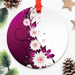 Flower Purple Sunflower Star Butterfly Round Ornament (two Sides) by Mariart