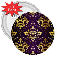 Flower Purplle Gold 3  Buttons (10 Pack) 