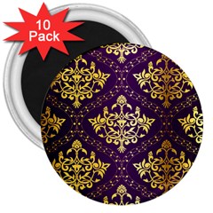 Flower Purplle Gold 3  Magnets (10 Pack)  by Mariart