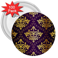 Flower Purplle Gold 3  Buttons (100 Pack) 