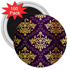 Flower Purplle Gold 3  Magnets (100 Pack) by Mariart