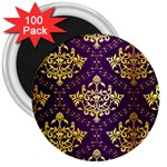 Flower Purplle Gold 3  Magnets (100 pack) Front