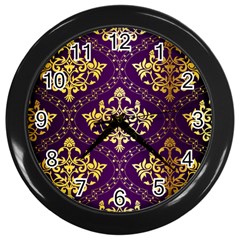 Flower Purplle Gold Wall Clocks (black) by Mariart