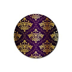 Flower Purplle Gold Rubber Round Coaster (4 Pack) 