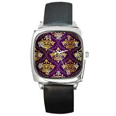 Flower Purplle Gold Square Metal Watch