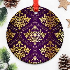 Flower Purplle Gold Round Ornament (two Sides) by Mariart