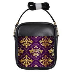 Flower Purplle Gold Girls Sling Bags