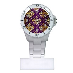 Flower Purplle Gold Plastic Nurses Watch by Mariart