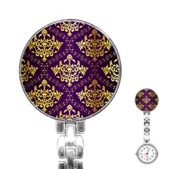 Flower Purplle Gold Stainless Steel Nurses Watch by Mariart