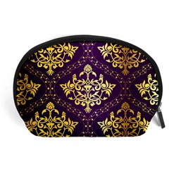 Flower Purplle Gold Accessory Pouches (large)  by Mariart