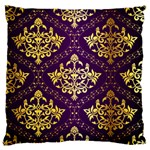 Flower Purplle Gold Large Flano Cushion Case (One Side) Front