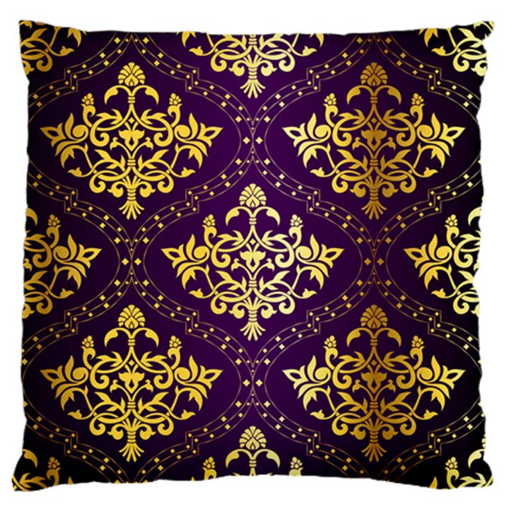 Flower Purplle Gold Large Flano Cushion Case (One Side)