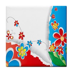 Flower Floral Papper Butterfly Star Sunflower Red Blue Green Leaf Tile Coasters by Mariart