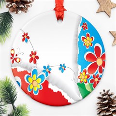 Flower Floral Papper Butterfly Star Sunflower Red Blue Green Leaf Ornament (round)