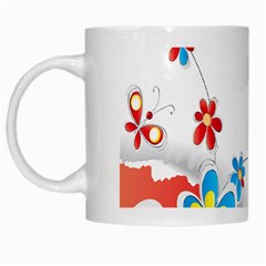 Flower Floral Papper Butterfly Star Sunflower Red Blue Green Leaf White Mugs by Mariart